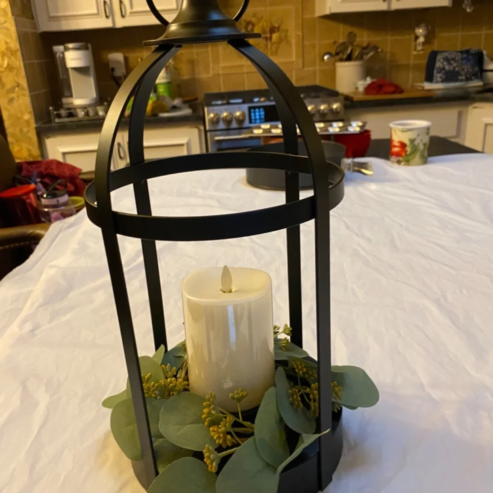 Candle cage with Matchless Candle with remote control and greenery new in box